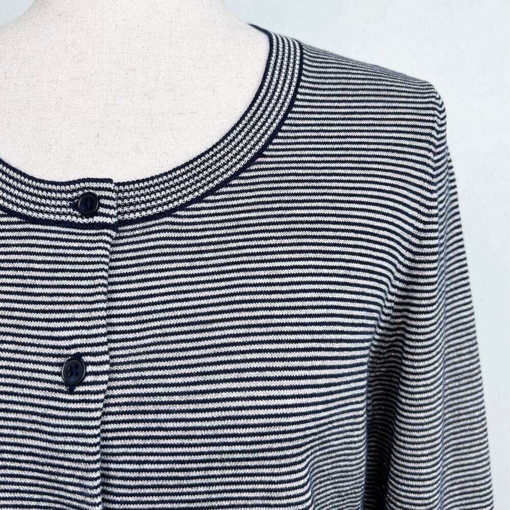 Talbots Navy Blue Striped Metallic Crewneck Long Sleeve Sweater Knit Cardigan - Picture 5 of 9
